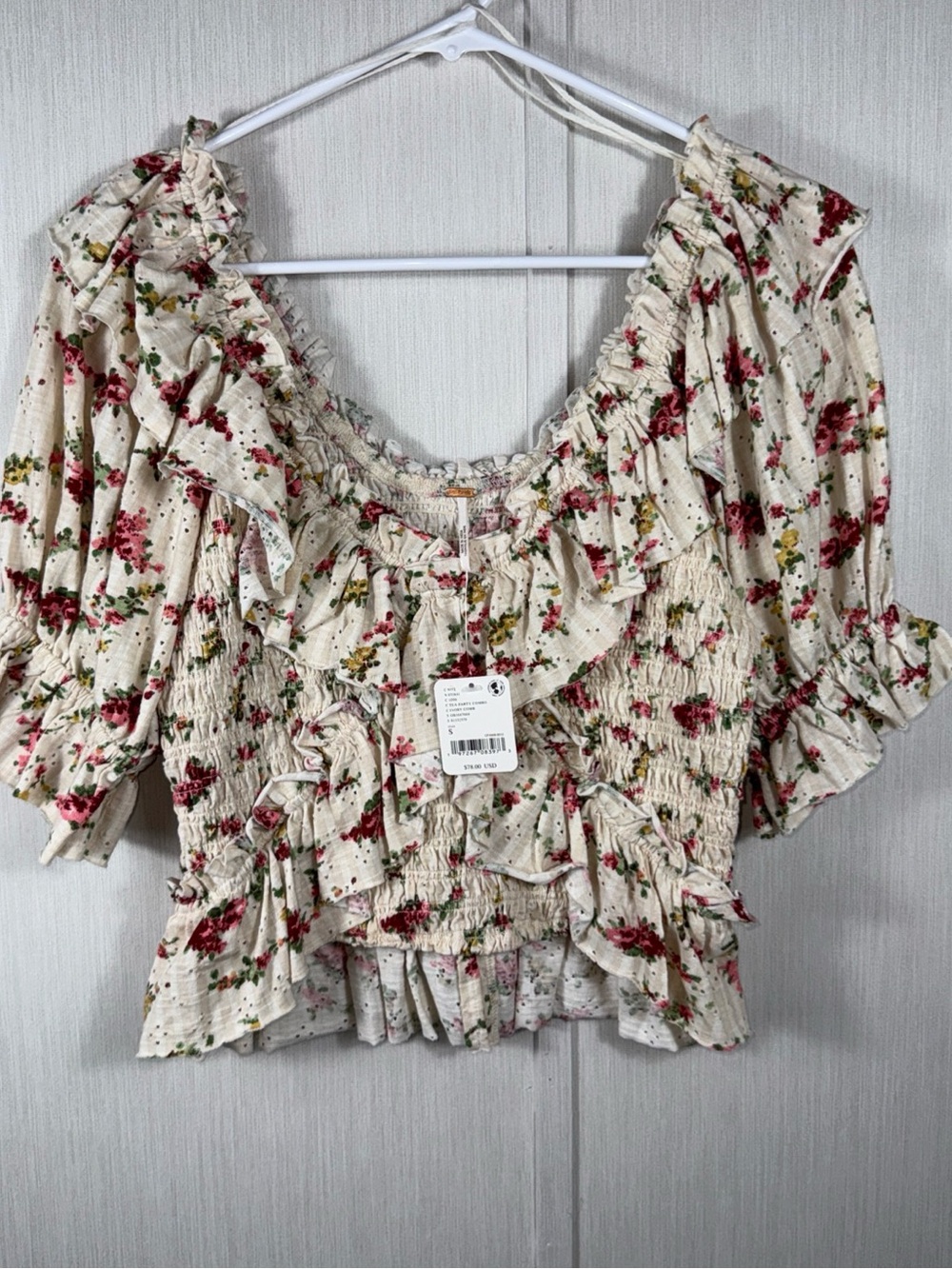 NWT Rare Free People favorite girl top Ivory Combo Floral Crop Tea Party
